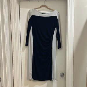 White and Cream Sheath Dress with 3/4 Raglan Sleeves for Cocktail